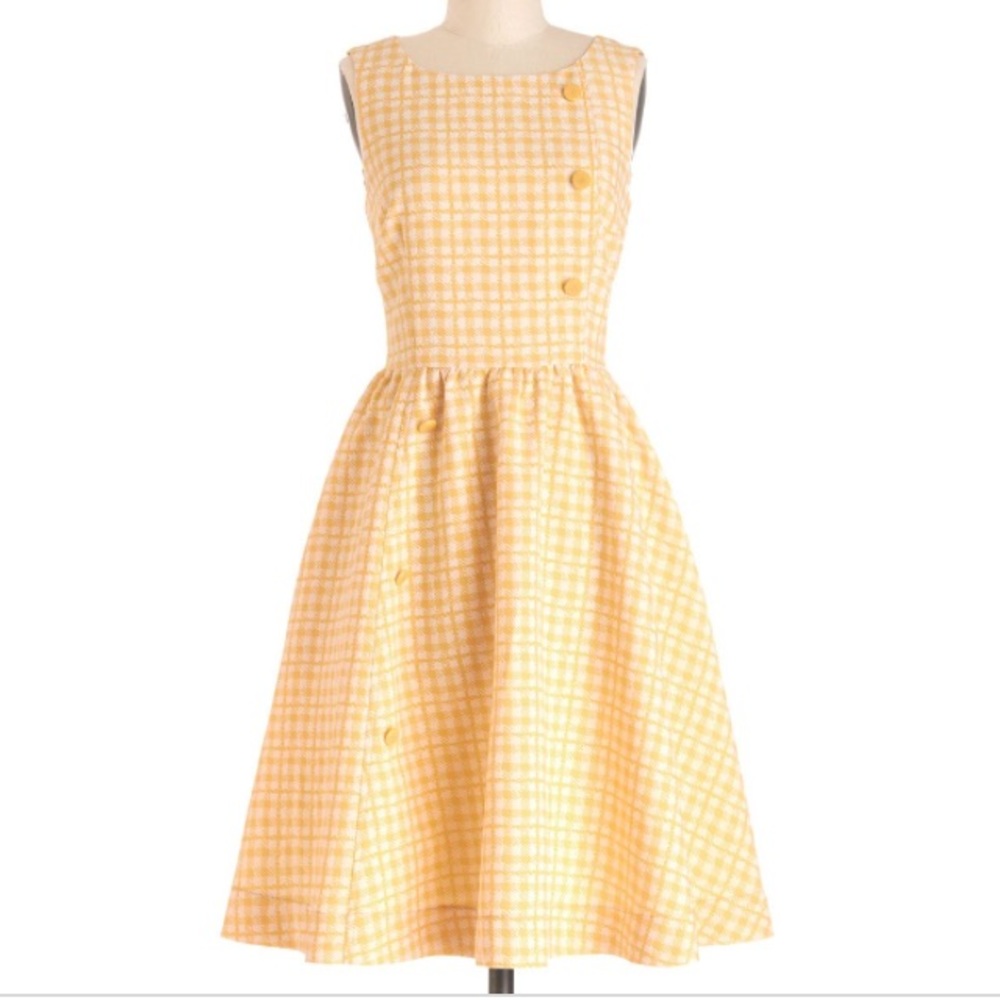 Modcloth Myrtlewood Yellow Gingham Picnic Dress